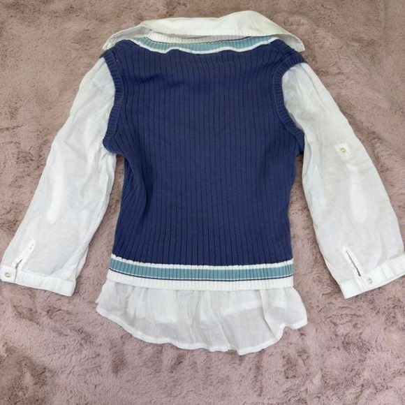 Y2K Preppy Layered Sweater Vest Top, blue, button down - Picture 5 of 8